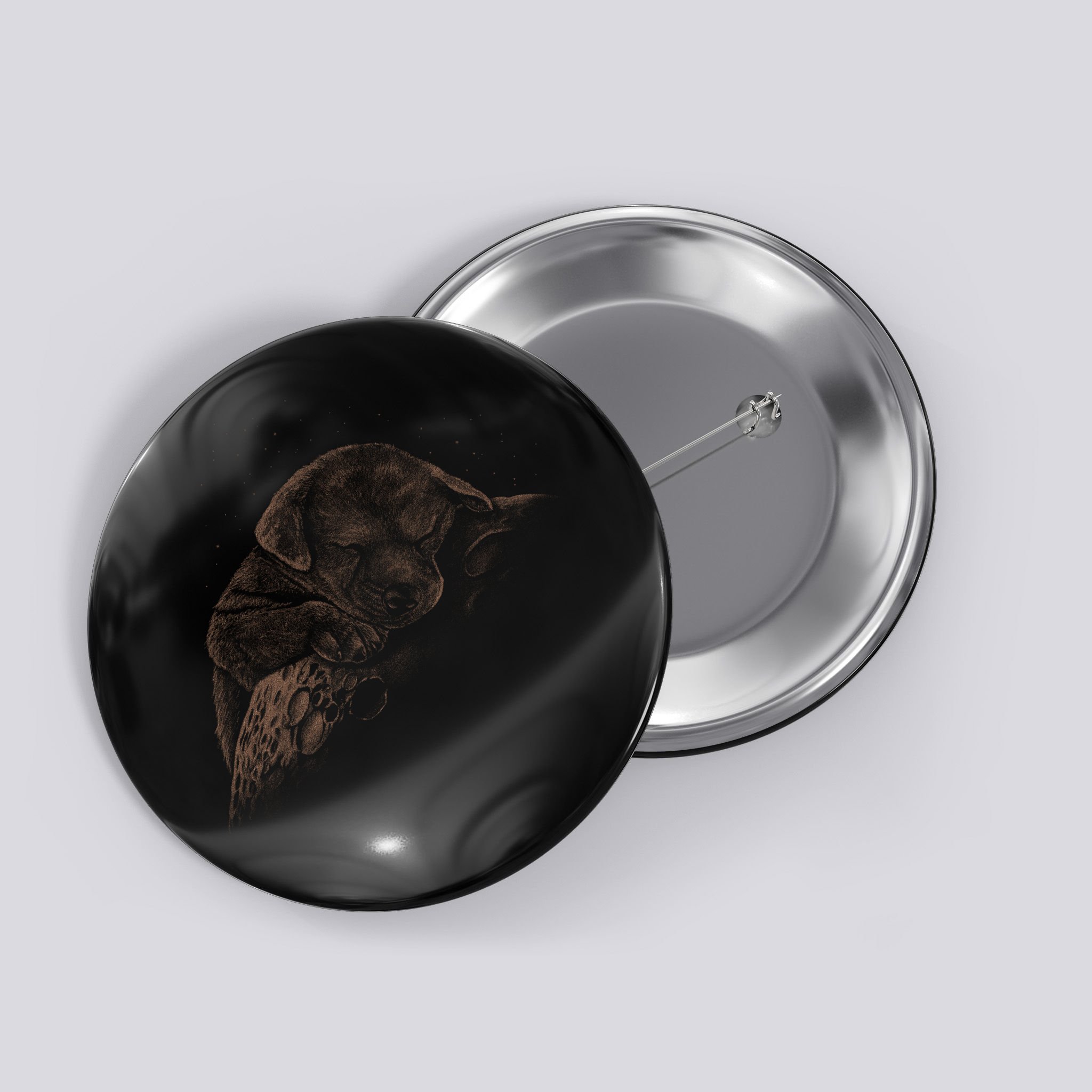 Sweet Dog Sleeping On Moon Button