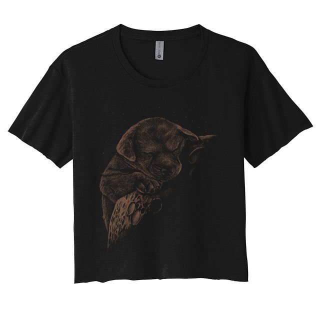 Sweet Dog Sleeping On Moon Crop Top