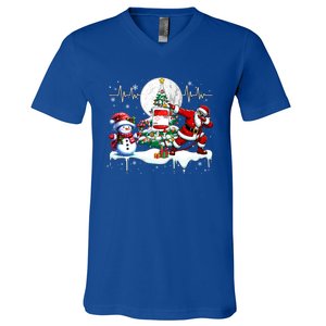 Santa Dabbing Snow Xmas Heart Beat Proud Nurse Doctor Job Gift V-Neck T-Shirt