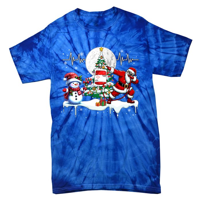 Santa Dabbing Snow Xmas Heart Beat Proud Nurse Doctor Job Gift Tie-Dye T-Shirt