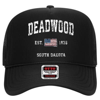 South Dakota Sd Vintage American Flag Sports Design High Crown Mesh Back Trucker Hat