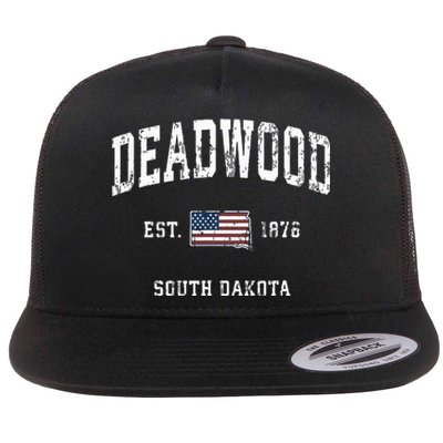 South Dakota Sd Vintage American Flag Sports Design Flat Bill Trucker Hat