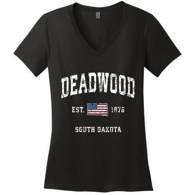 South Dakota Sd Vintage American Flag Sports Design Women's V-Neck T-Shirt