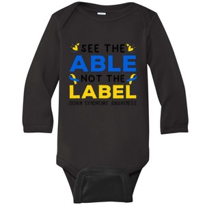 Support Down Syndrome Awareness See The Able Not The Label Baby Long Sleeve Bodysuit