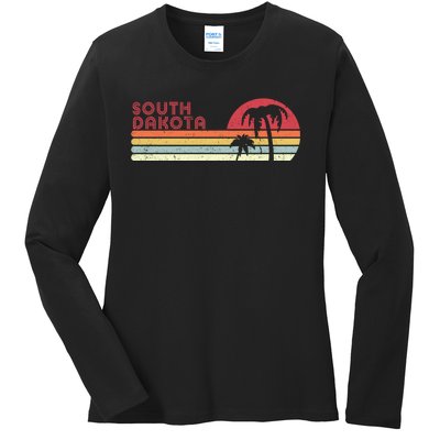 South Dakota Shirt. Retro Style SD, USA Ladies Long Sleeve Shirt