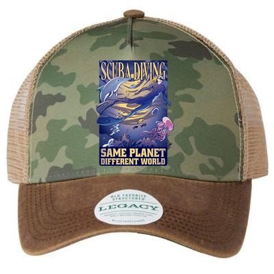 Scuba Diving Same Planet Different World Legacy Tie Dye Trucker Hat