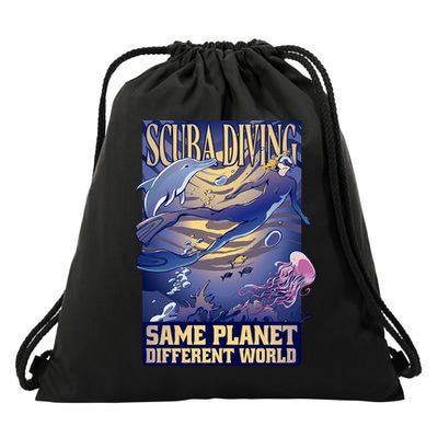 Scuba Diving Same Planet Different World Drawstring Bag