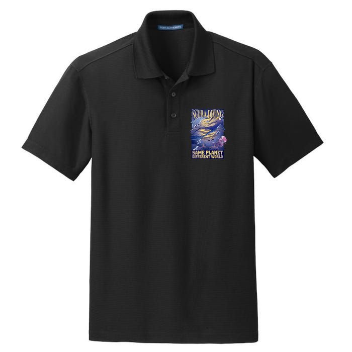 Scuba Diving Same Planet Different World Dry Zone Grid Polo