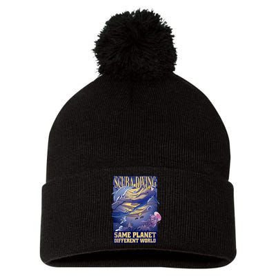 Scuba Diving Same Planet Different World Pom Pom 12in Knit Beanie