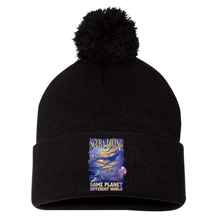 Scuba Diving Same Planet Different World Pom Pom 12in Knit Beanie