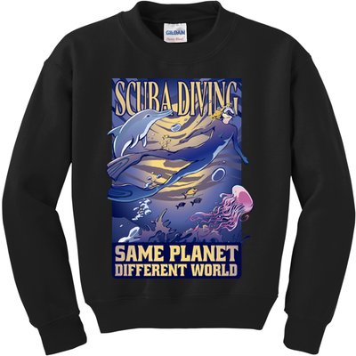 Scuba Diving Same Planet Different World Kids Sweatshirt