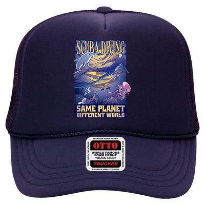 Scuba Diving Same Planet Different World High Crown Mesh Back Trucker Hat