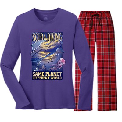 Scuba Diving Same Planet Different World Women's Long Sleeve Flannel Pajama Set 