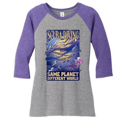 Scuba Diving Same Planet Different World Women's Tri-Blend 3/4-Sleeve Raglan Shirt