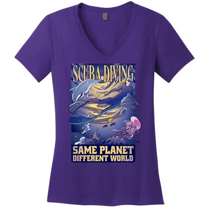 Scuba Diving Same Planet Different World Women's V-Neck T-Shirt