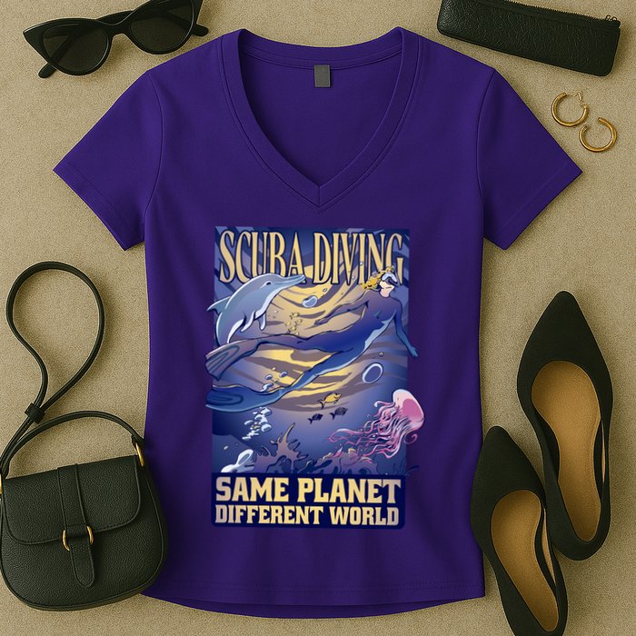 Scuba Diving Same Planet Different World Women's V-Neck T-Shirt