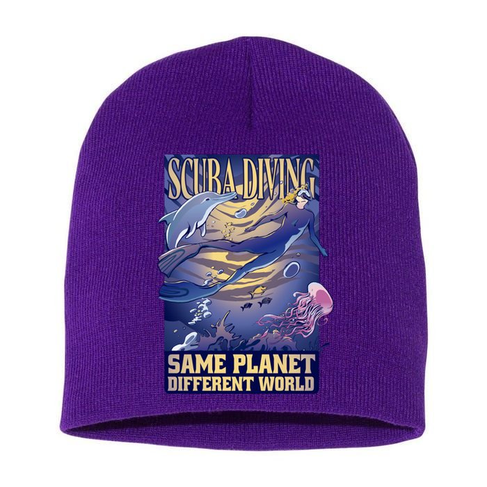 Scuba Diving Same Planet Different World Short Acrylic Beanie