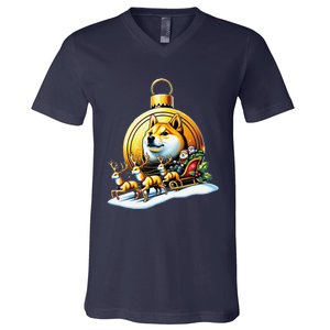 Santa Doge Sleigh Ride Crypto Christmas Adventure Trader V-Neck T-Shirt