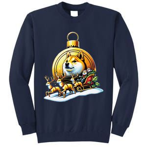 Santa Doge Sleigh Ride Crypto Christmas Adventure Trader Tall Sweatshirt