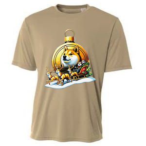 Santa Doge Sleigh Ride Crypto Christmas Adventure Trader Cooling Performance Crew T-Shirt