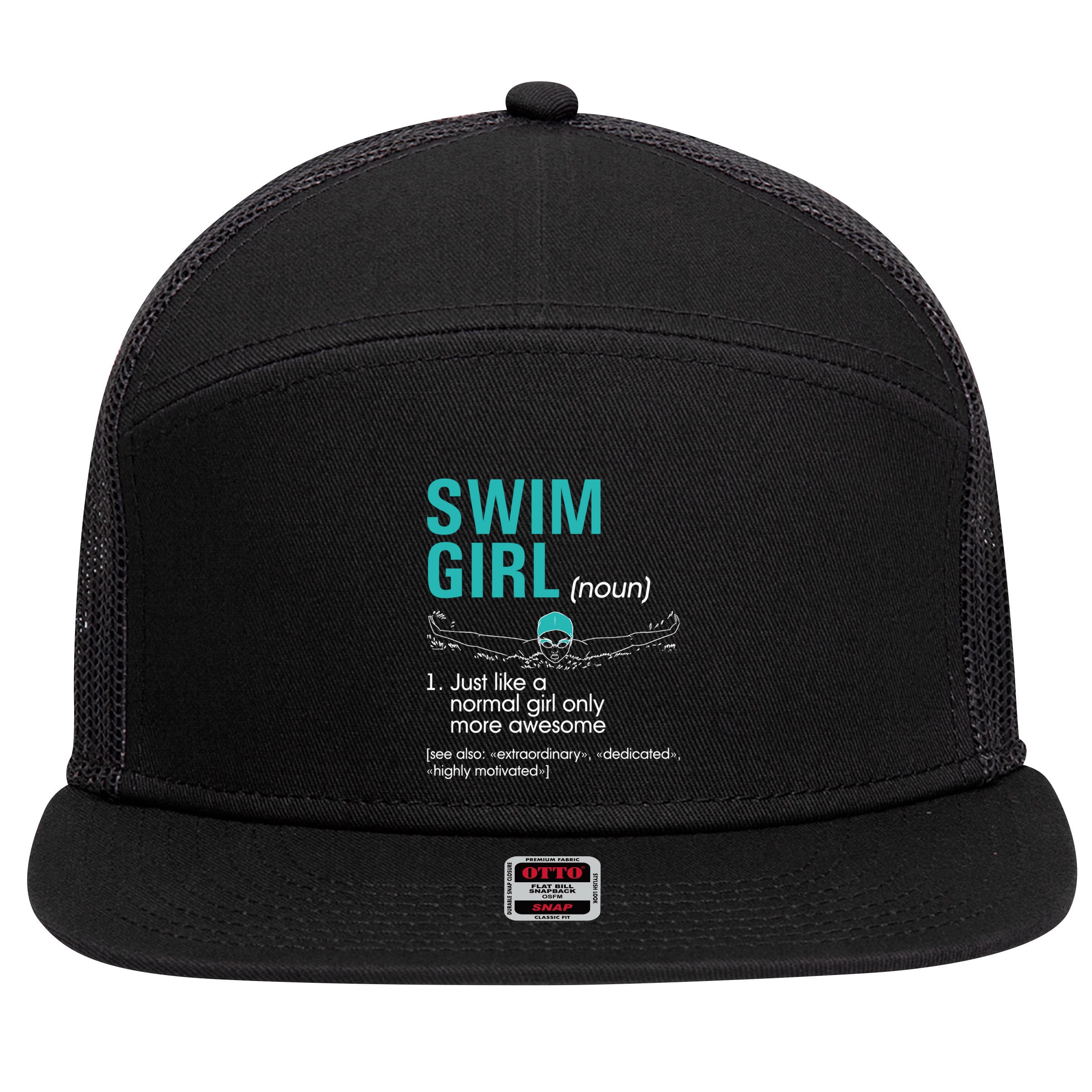 Swim Definition Super Cute Swimming Swimmers Gift 7 Panel Mesh Trucker Snapback Hat
