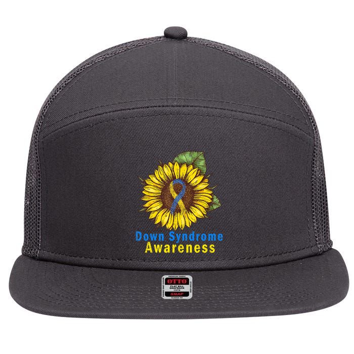 Sunflower Down Syndrome Awareness 7 Panel Mesh Trucker Snapback Hat