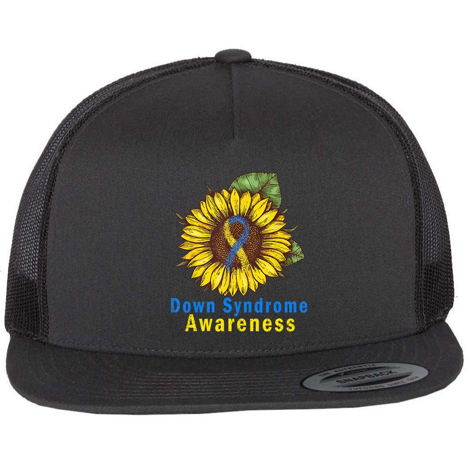 Sunflower Down Syndrome Awareness Flat Bill Trucker Hat