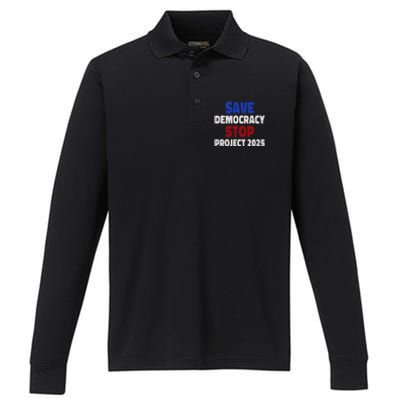 Save Democracy Stop Project 2025 Election Performance Long Sleeve Polo