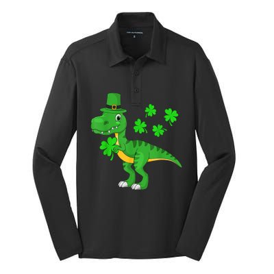 Shamrock Dino St Patricks Day Shirt K.i.d.s T Rex Toddler b.o.y.s Silk Touch Performance Long Sleeve Polo