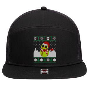 Snow Dabbing Softball Ugly Christmas Holiday Baseball Gift 7 Panel Mesh Trucker Snapback Hat