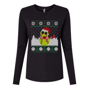 Snow Dabbing Softball Ugly Christmas Holiday Baseball Gift Womens Cotton Relaxed Long Sleeve T-Shirt