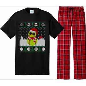 Snow Dabbing Softball Ugly Christmas Holiday Baseball Gift Pajama Set