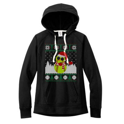 Snow Dabbing Softball Ugly Christmas Holiday Baseball Gift Women's Fleece Hoodie