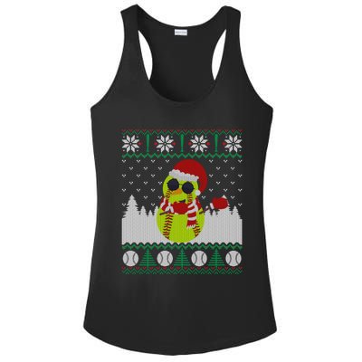 Snow Dabbing Softball Ugly Christmas Holiday Baseball Gift Ladies PosiCharge Competitor Racerback Tank