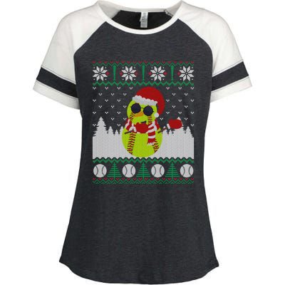 Snow Dabbing Softball Ugly Christmas Holiday Baseball Gift Enza Ladies Jersey Colorblock Tee