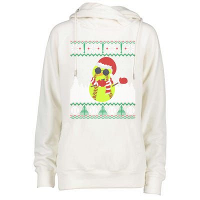 Snow Dabbing Softball Ugly Christmas Holiday Baseball Gift Womens Funnel Neck Pullover Hood