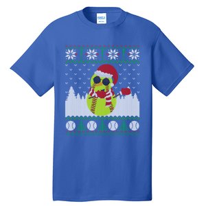 Snow Dabbing Softball Ugly Christmas Holiday Baseball Gift Tall T-Shirt