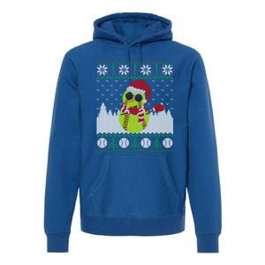 Snow Dabbing Softball Ugly Christmas Holiday Baseball Gift Premium Hoodie