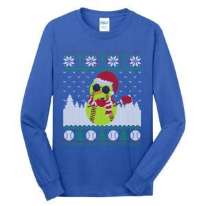 Snow Dabbing Softball Ugly Christmas Holiday Baseball Gift Tall Long Sleeve T-Shirt