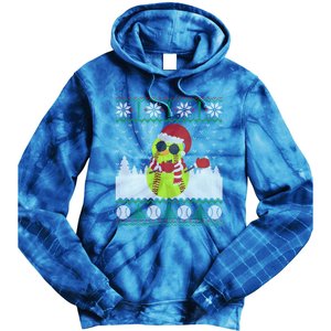 Snow Dabbing Softball Ugly Christmas Holiday Baseball Gift Tie Dye Hoodie