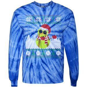 Snow Dabbing Softball Ugly Christmas Holiday Baseball Gift Tie-Dye Long Sleeve Shirt