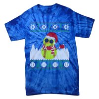 Snow Dabbing Softball Ugly Christmas Holiday Baseball Gift Tie-Dye T-Shirt