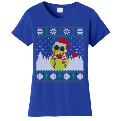 Snow Dabbing Softball Ugly Christmas Holiday Baseball Gift Women's T-Shirt