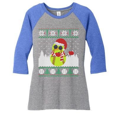 Snow Dabbing Softball Ugly Christmas Holiday Baseball Gift Women's Tri-Blend 3/4-Sleeve Raglan Shirt