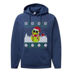 Snow Dabbing Softball Ugly Christmas Holiday Baseball Gift Performance Fleece Hoodie