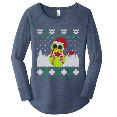 Snow Dabbing Softball Ugly Christmas Holiday Baseball Gift Women's Perfect Tri Tunic Long Sleeve Shirt