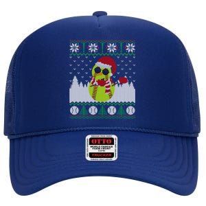 Snow Dabbing Softball Ugly Christmas Holiday Baseball Gift High Crown Mesh Back Trucker Hat