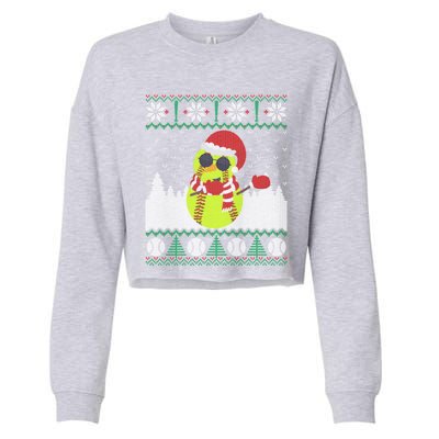 Snow Dabbing Softball Ugly Christmas Holiday Baseball Gift Cropped Pullover Crew