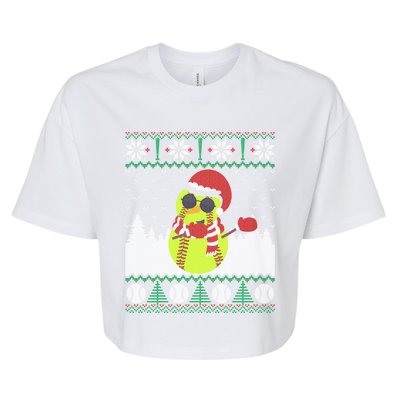 Snow Dabbing Softball Ugly Christmas Holiday Baseball Gift Bella+Canvas Jersey Crop Tee