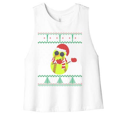 Snow Dabbing Softball Ugly Christmas Holiday Baseball Gift Women's Racerback Cropped Tank